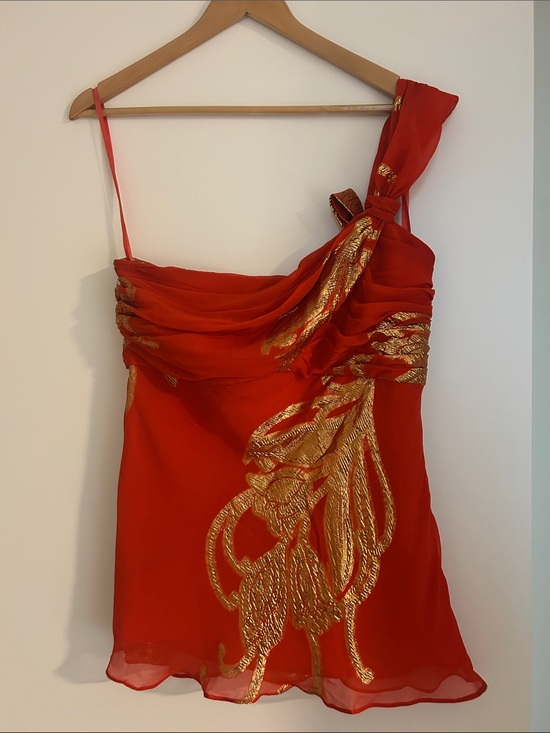 Banana Republic Tops - Banana Republic 100% Silk Red One Shoulder Top size 8